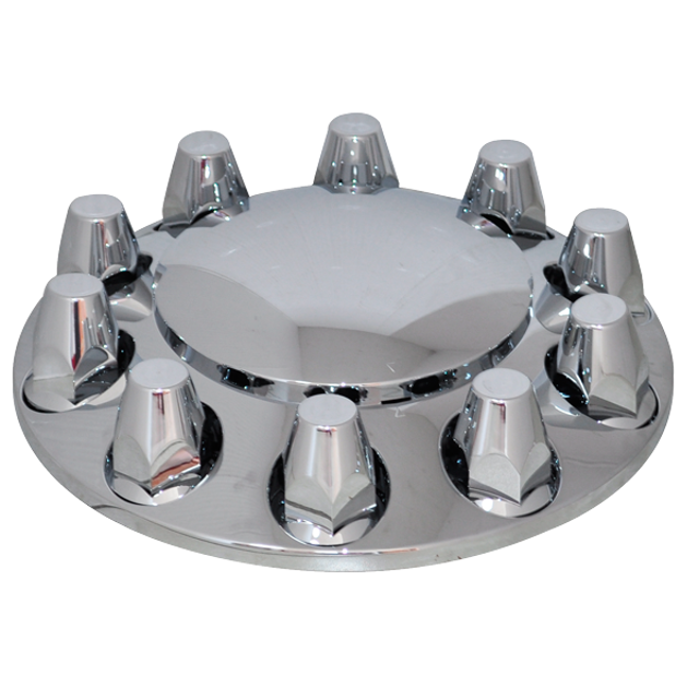 Axle Wheel Cover Front Round With Flat Threaded Nut Covers For Rim 20/22.5/24.5 In ABS Chrome (310-101-P)