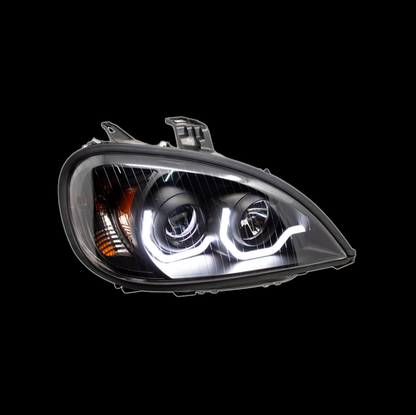 Black Headlight w/ LED Light Bar Fits Freightliner Columbia