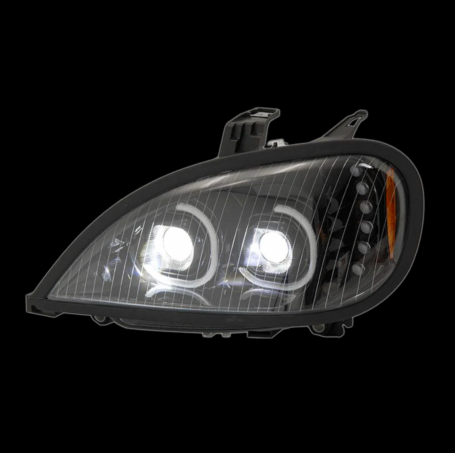 Black LED Headlight Projection With LED Bar Fits Freightliner Columbia