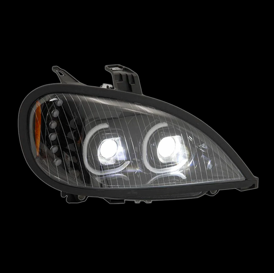 Black LED Headlight Projection With LED Bar Fits Freightliner Columbia
