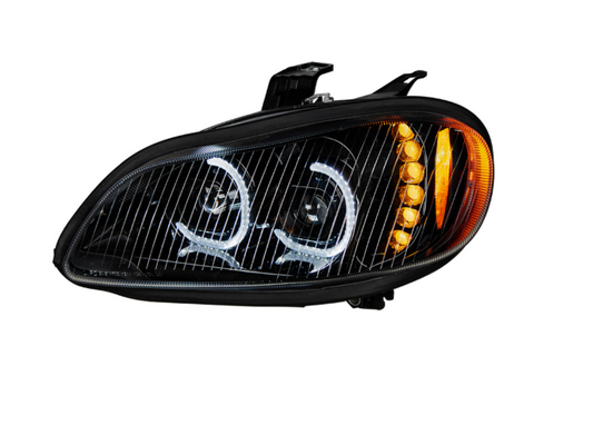 BLACK LED PROJECTION HEADLIGHT ASSEMBLY FOR 2003-2024 FREIGHTLINER M2- DRIVER