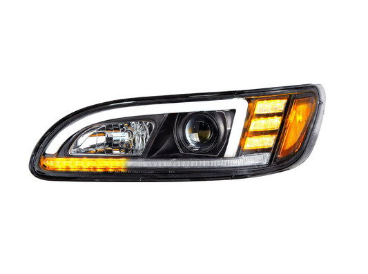 BLACK PROJECTION HEADLIGHT WITH LED SEQUENTIAL TURN & DRL FOR 2005-2015 PETERBILT 386 / 335 (2005 - 2010) - DRIVER