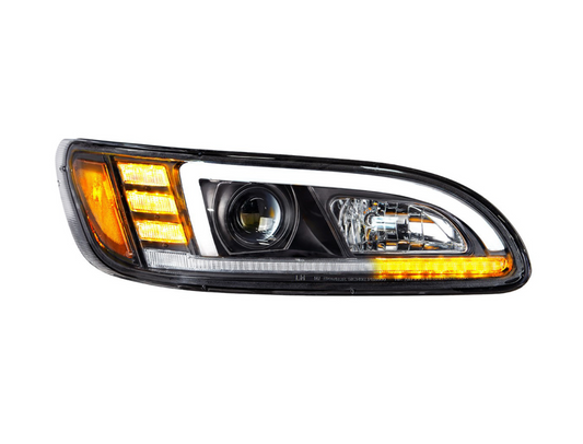 BLACK PROJECTION HEADLIGHT WITH LED SEQUENTIAL TURN & DRL FOR 2005-2015 PETERBILT 386 /335 (2005 - 2010) - PASSENGER