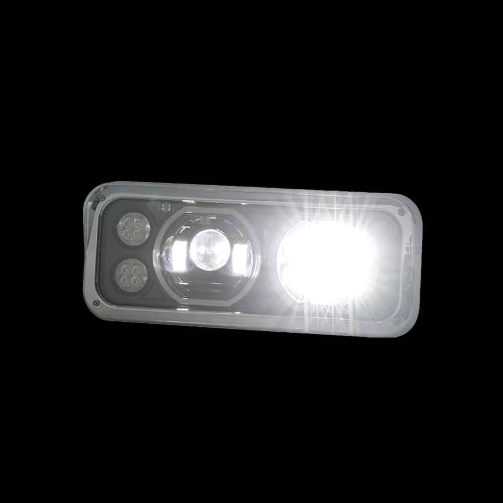 Black Projector Headlight fits Freightliner Classic, Peterbilt, Kenworth, and Western Star 4900 Passenger Side.