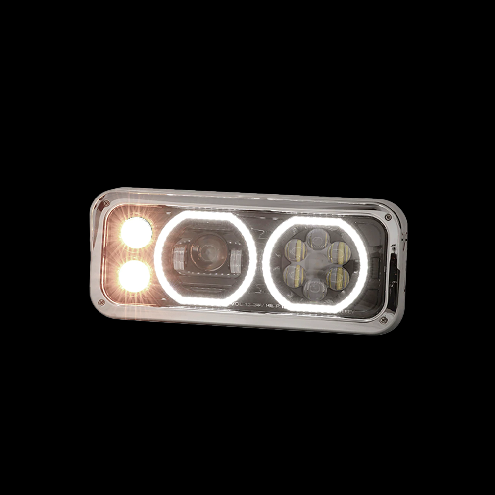 Black Projector Headlight fits Freightliner Classic, Peterbilt, Kenworth, and Western Star 4900 Passenger Side.