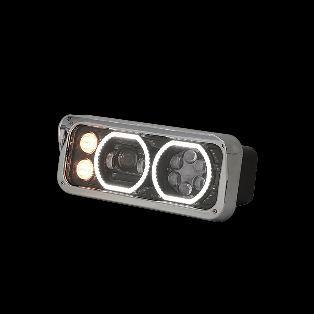 Black Projector Headlight fits Freightliner Classic, Peterbilt, Kenworth, and Western Star 4900 Passenger Side.