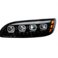 BLACK QUAD-LED HEADLIGHT WITH LED DRL & SEQ. SIGNAL FOR 2005-2015 PETERBILT 386 / 335 (2005-2010) - DRIVER