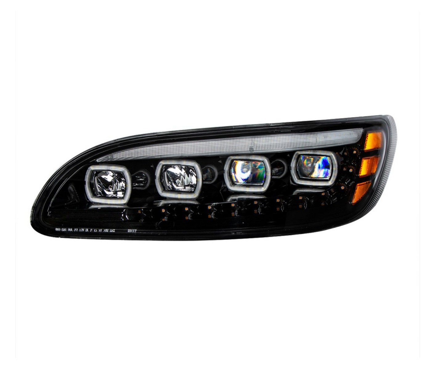 BLACK QUAD-LED HEADLIGHT WITH LED DRL & SEQ. SIGNAL FOR 2005-2015 PETERBILT 386 / 335 (2005-2010) - DRIVER
