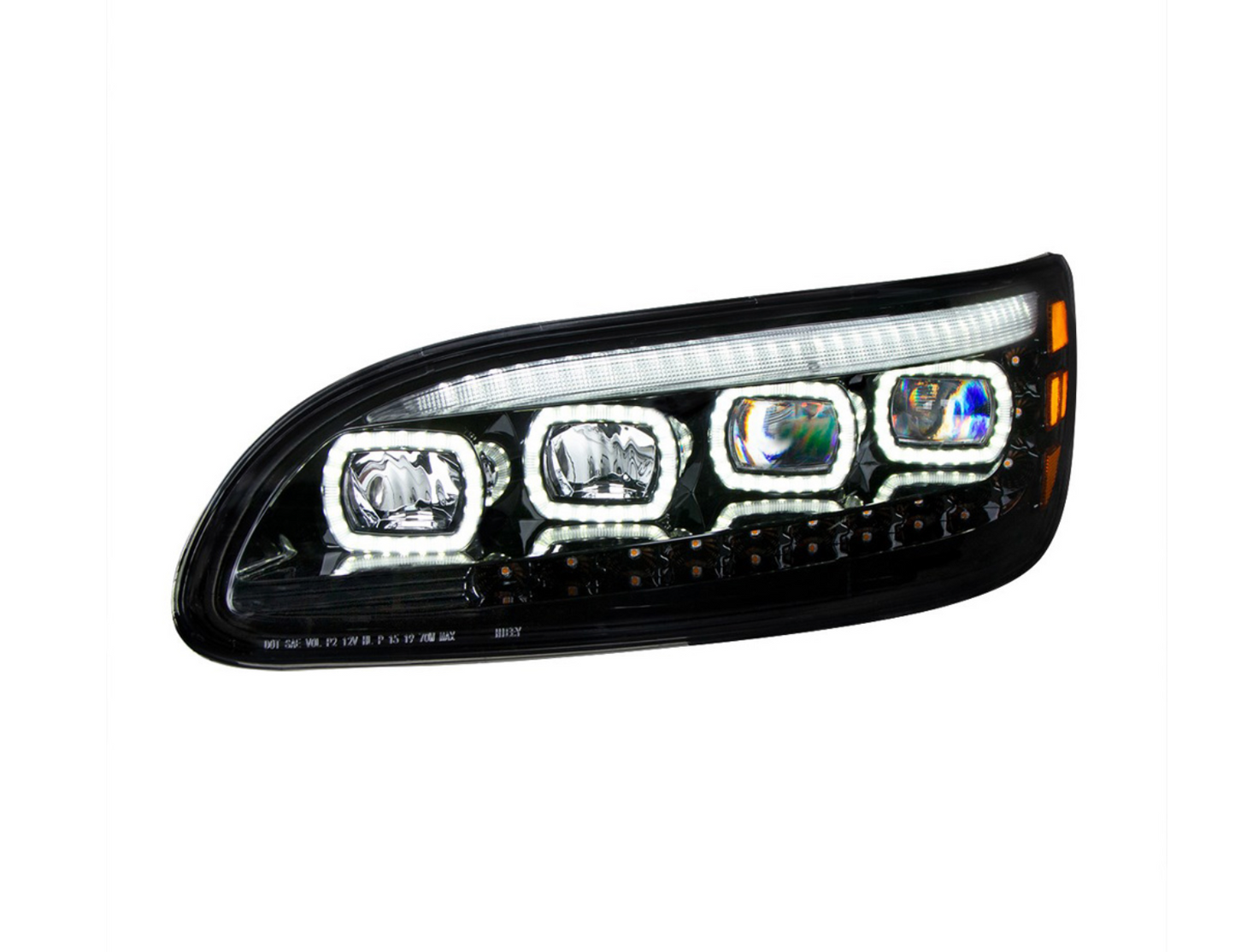 BLACK QUAD-LED HEADLIGHT WITH LED DRL & SEQ. SIGNAL FOR 2005-2015 PETERBILT 386 / 335 (2005-2010) - DRIVER