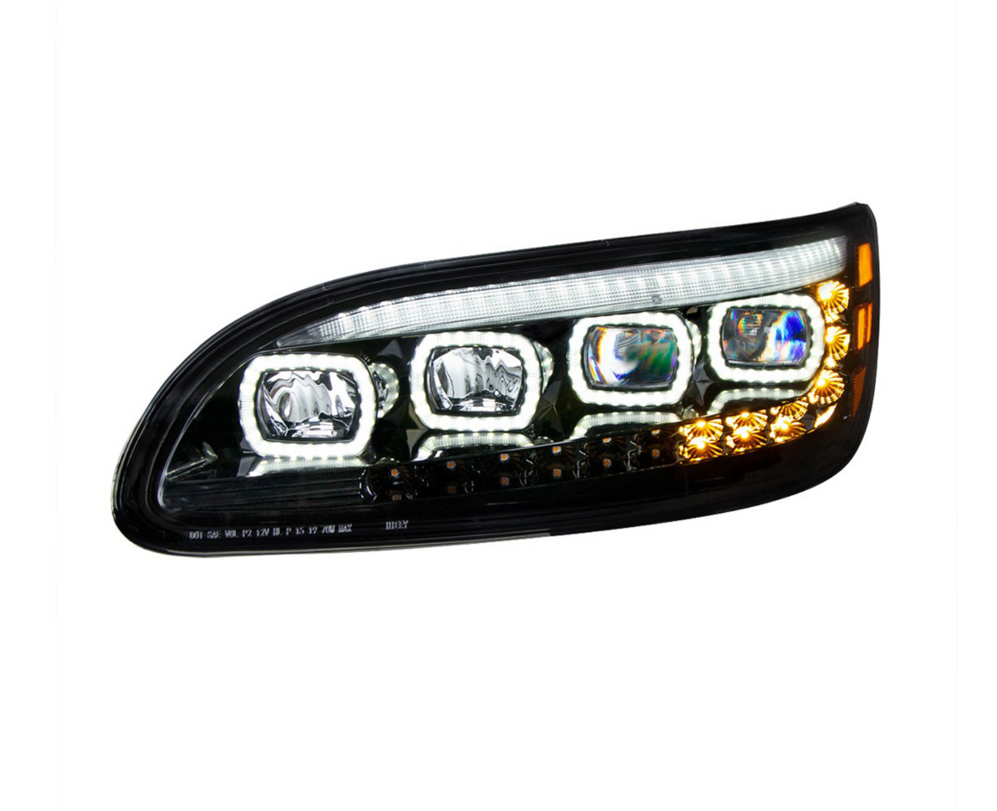 BLACK QUAD-LED HEADLIGHT WITH LED DRL & SEQ. SIGNAL FOR 2005-2015 PETERBILT 386 / 335 (2005-2010) - DRIVER