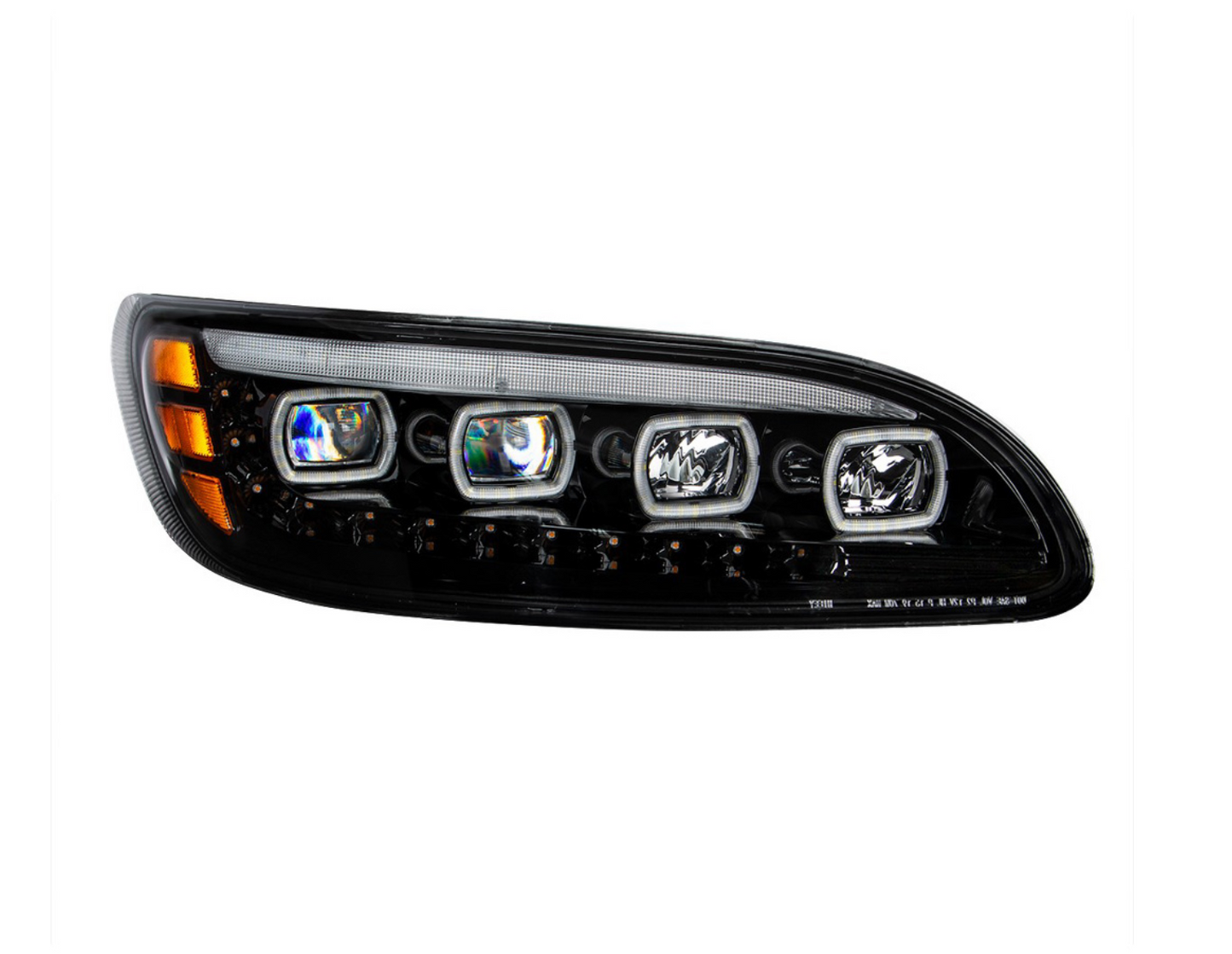 BLACK QUAD-LED HEADLIGHT WITH LED DRL & SEQ. SIGNAL FOR 2005-2015 PETERBILT 386 / 335 (2005-2010) - PASSENGER
