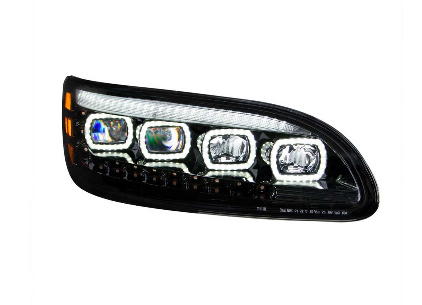 BLACK QUAD-LED HEADLIGHT WITH LED DRL & SEQ. SIGNAL FOR 2005-2015 PETERBILT 386 / 335 (2005-2010) - PASSENGER