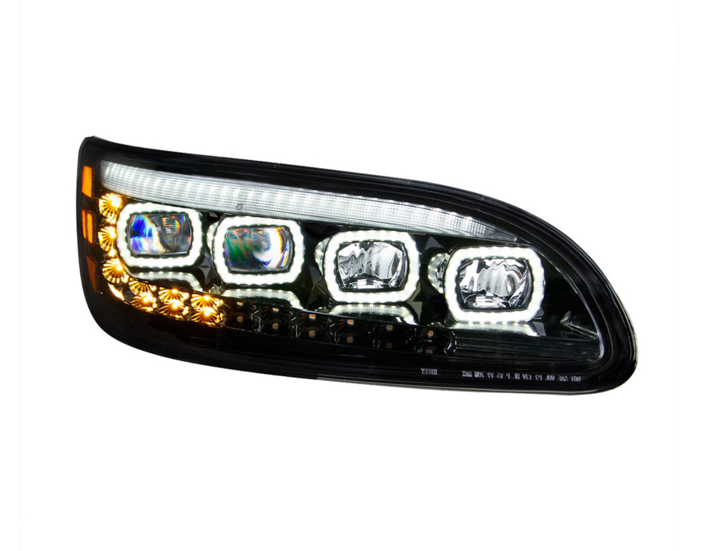 BLACK QUAD-LED HEADLIGHT WITH LED DRL & SEQ. SIGNAL FOR 2005-2015 PETERBILT 386 / 335 (2005-2010) - PASSENGER