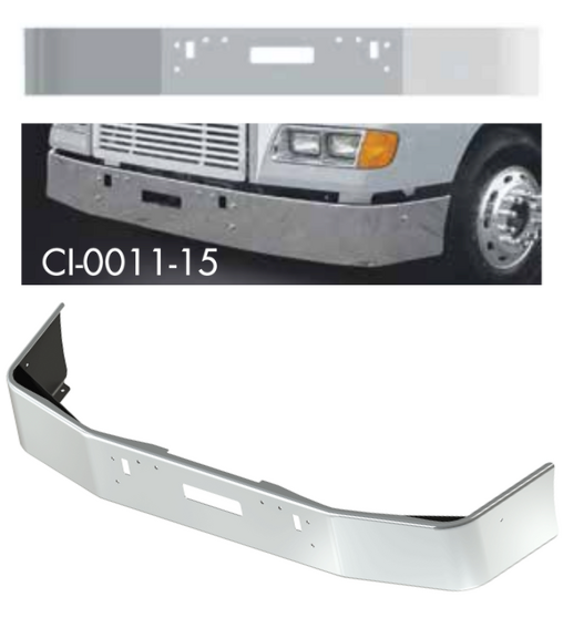 Bumper 12" Chrome Freightliner FLD FLD112/FLD120 (1986-2006) Set Back Axle, w/ Hitch & Vent Holes.
