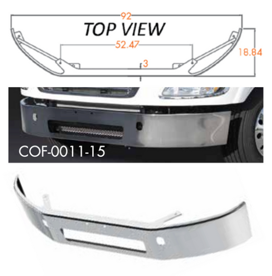 Bumper 13" Chrome Freightliner M2 112 Business Class (2003+) Top Flange Mount on Integrated Gussets w/ Vent and Tow Holes.