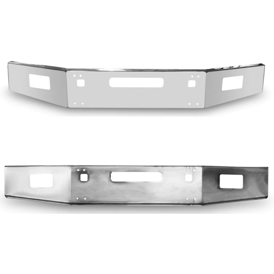 Bumper 14" Chrome Kenworth T800 (1986-2003) Tapered End to 10" w/ Step, Tow & Fog Light Holes
