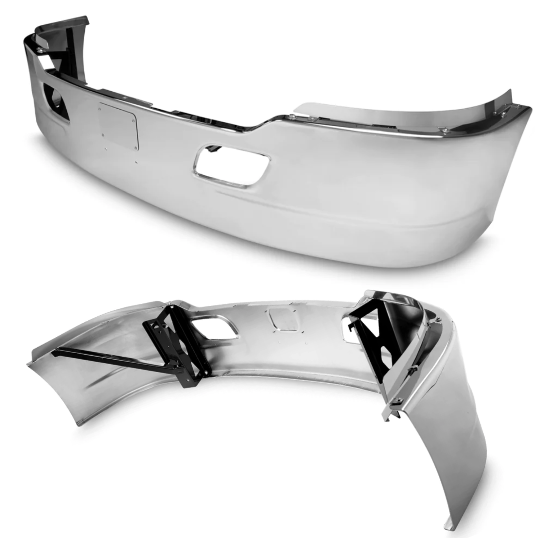 Bumper 15" - 18" Chrome Kenworth T680 (2013-2021) w/ Tapered Ends and Tow Hook Holes