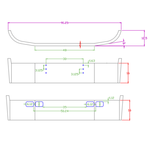 Bumper 16" Chrome International 4700 with Fog Light holes