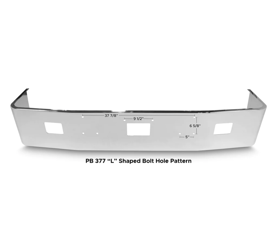 Bumper 16" Chrome Peterbilt 377 ''L'' Bolt Pattern, Tow, And Fog Light Holes