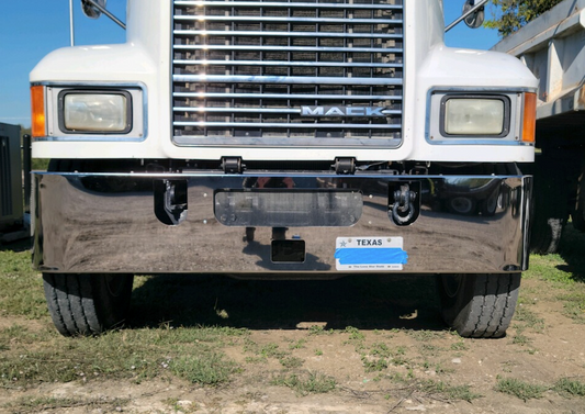 Bumper 17.5" Chrome Mack CH Series Set Forward Axle (2005+) w/ Tow Hole, Vent Hole, Step Hole