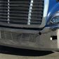 Bumper 18" Chrome Freightliner Cascadia Aero 3'', Grill Installed, Bolt Holes, Brackets, Tow Hole, Rectangular Fog Holes, 9 Hidden Lights Holes