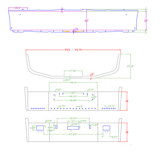 Bumper 18" Chrome Freightliner FLD112/ FLD120 (1989-2006), Wrap Around, w/ Fog, Hitch, Vent & (31) 3/4" Light holes.