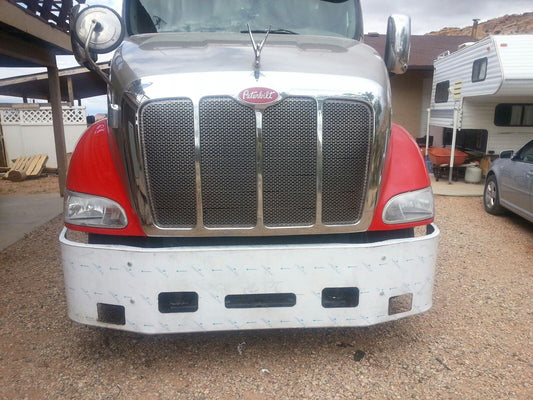 Bumper 18" Chrome Peterbilt 387 Set Back Axle (2002-2011) w/ Tow, Vent, Fog Light Holes.