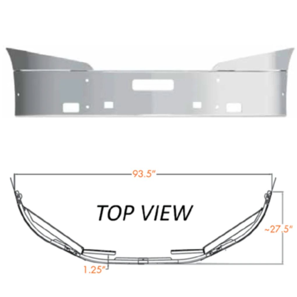 Bumper 18" Stainless Steel International Prostar 2008-2017, Fog Light Holes, Tow Holes, Vent Hole.