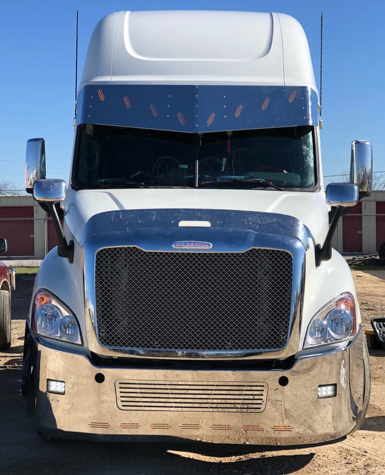 Bumper 20" Chrome Freightliner Cascadia Aero, Grille, Fog, And 9 Hidden Light Holes.