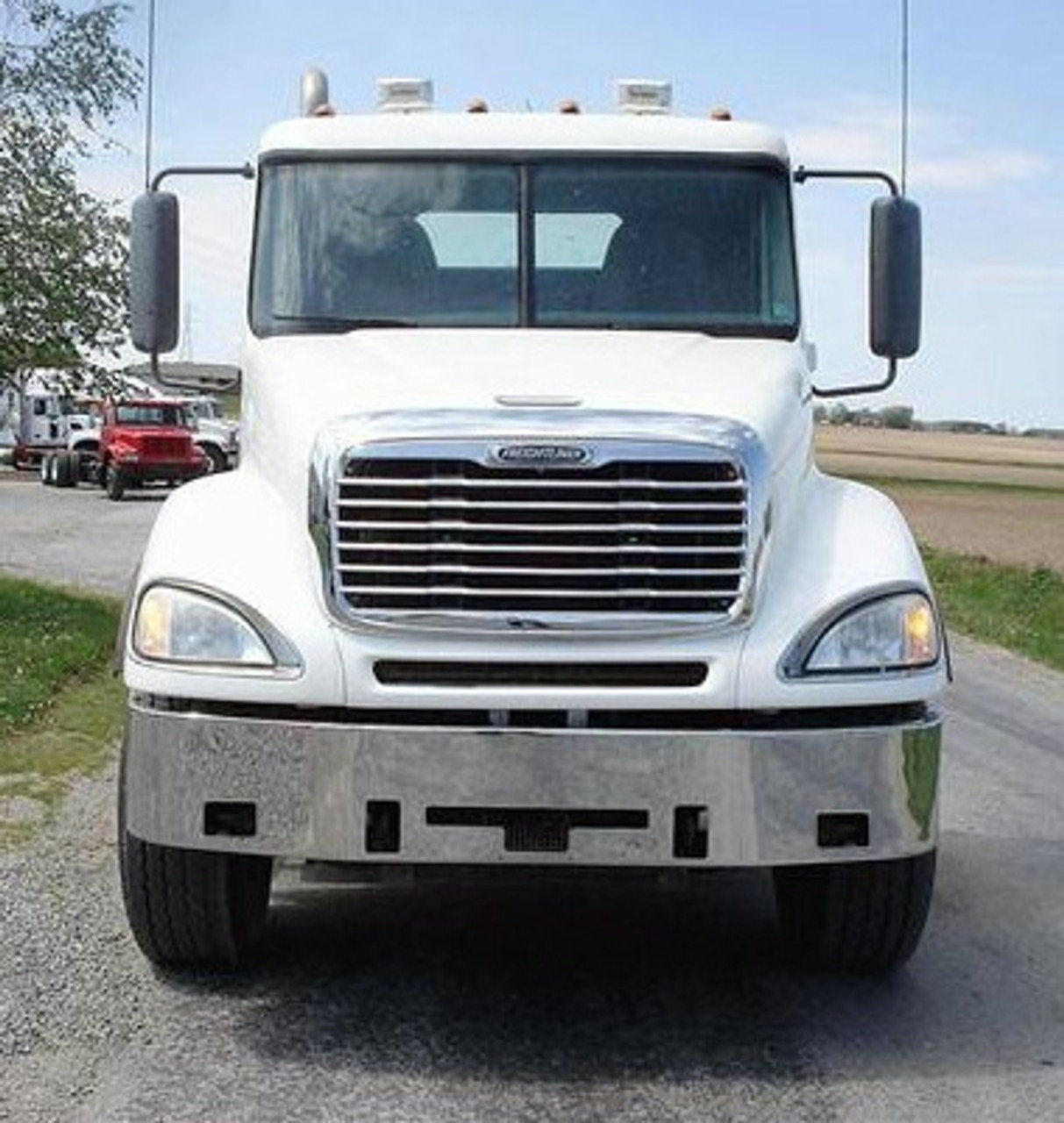 Bumper 20" Chrome Freightliner Century Class Set Back Axle. 2004-2007. Columbia 2004-2007. Tow Holes, Square Fog Light Holes