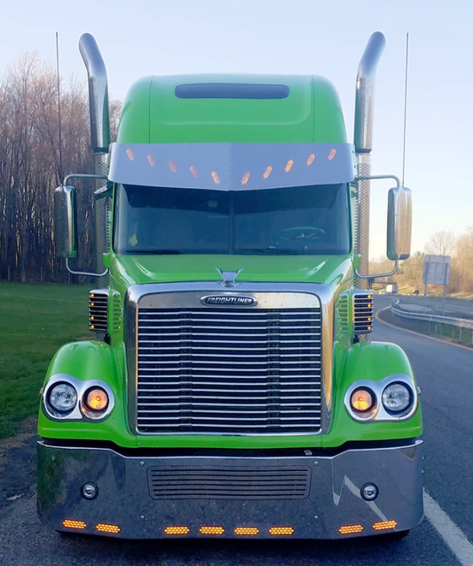 Bumper 20" Chrome Freightliner Coronado (2004-2009) Grill Insert Installed, Fog Light & 8 Hidden Light Holes.