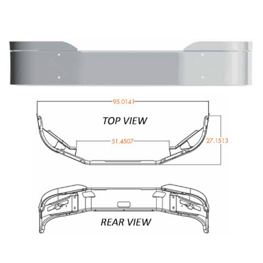 Bumper 20" Chrome Kenworth T680 Set Back Axle (2013+) Plain