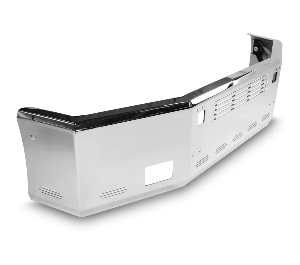 Bumper 20" Chrome Kenworth T800 (1986-2003) Aero, Grille Insert w/ Tow, Fog & 9 Hidden Light Holes