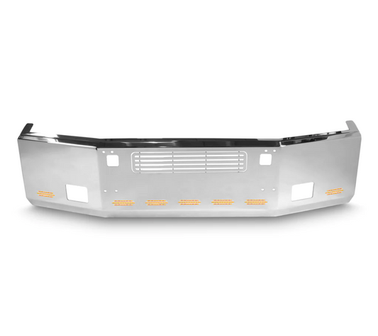 Bumper 20" Chrome Kenworth T800 (1986-2003) Aero, Grille Insert w/ Tow, Fog & 9 Hidden Light Holes