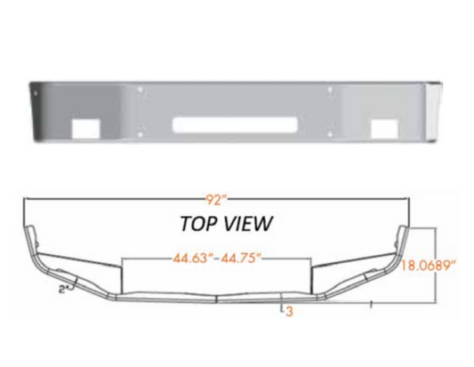 Bumper 20" Chrome Peterbilt 337 (2015+) Set Forward Axle w/ Vent & Fog Light Holes.