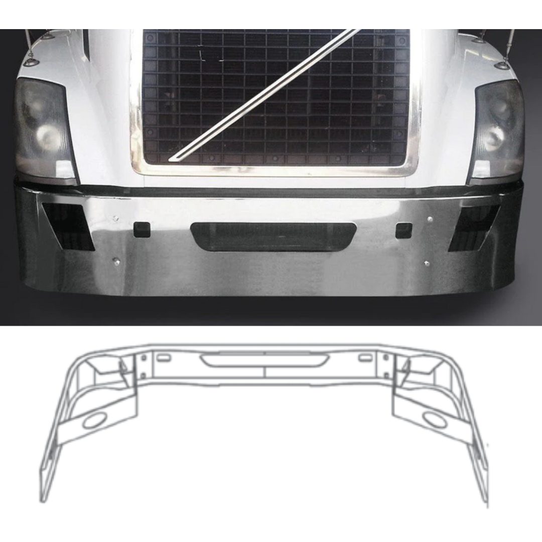 Bumper 20" Chrome Volvo VNL Set Back Axle (2004-2017) w/ Vent, Tow & Fog Light Holes.