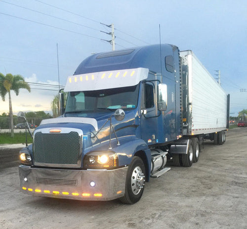 Bumper 22" Chrome Freightliner Century (2005-2007)/Columbia (2003-2007) Wrap Around, Aerodynamic, w/ Round Fog Light, Large Center Tow & 11 Hidden Light Holes