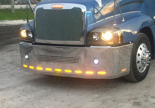 Bumper 22" Chrome Freightliner Century (2005-2007)/Columbia (2003-2007) Wrap Around, Aerodynamic, w/ Round Fog Light, Large Center Tow & 11 Hidden Light Holes