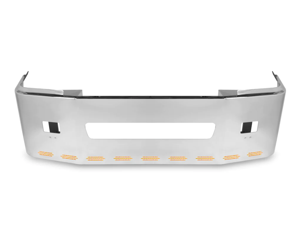 Bumper 22" Chrome Freightliner Century (2005-2007) Columbia (2003-2007) w/ Tow, Rectangular Fog & 11 Hidden Light Holes