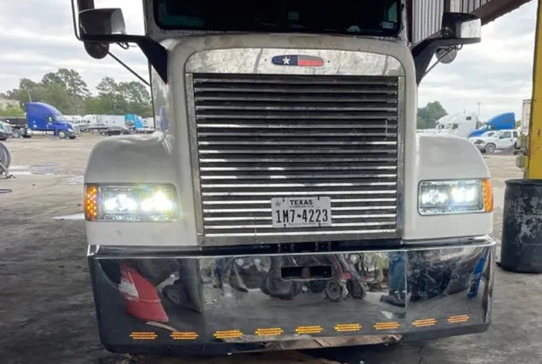 Bumper 22" Chrome Freightliner Fld120/112 Fits All Year Models. Wrap Around, Aerodynamic, Center Tow And 11 Hidden Light Holes