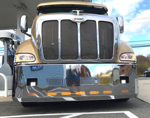 Bumper 22" Chrome Peterbilt 387 (2002+) Aero w/ Fog, Air Vents & 9 Hidden Light Holes.