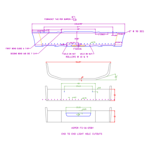Bumper Chrome 16" Set Back Axle Kenworth T270, T370 (2008 & Newer) with 3/4" light cut out