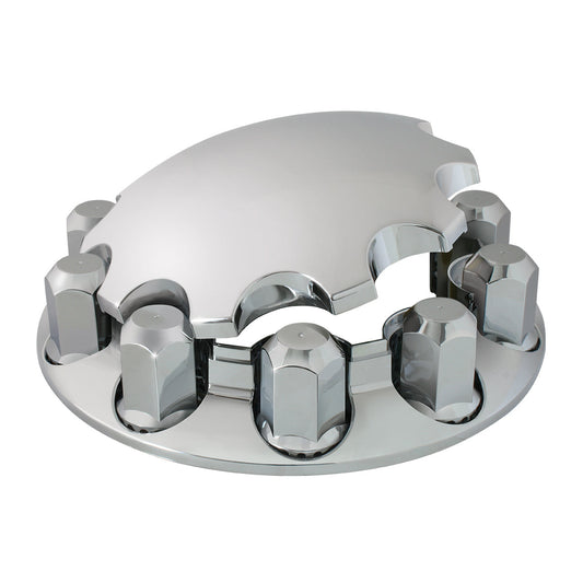 Chrome ABS Plastic Front Axle Cover set w/locking tabs And Round Hub Cap. 10 Hole - (Hex)