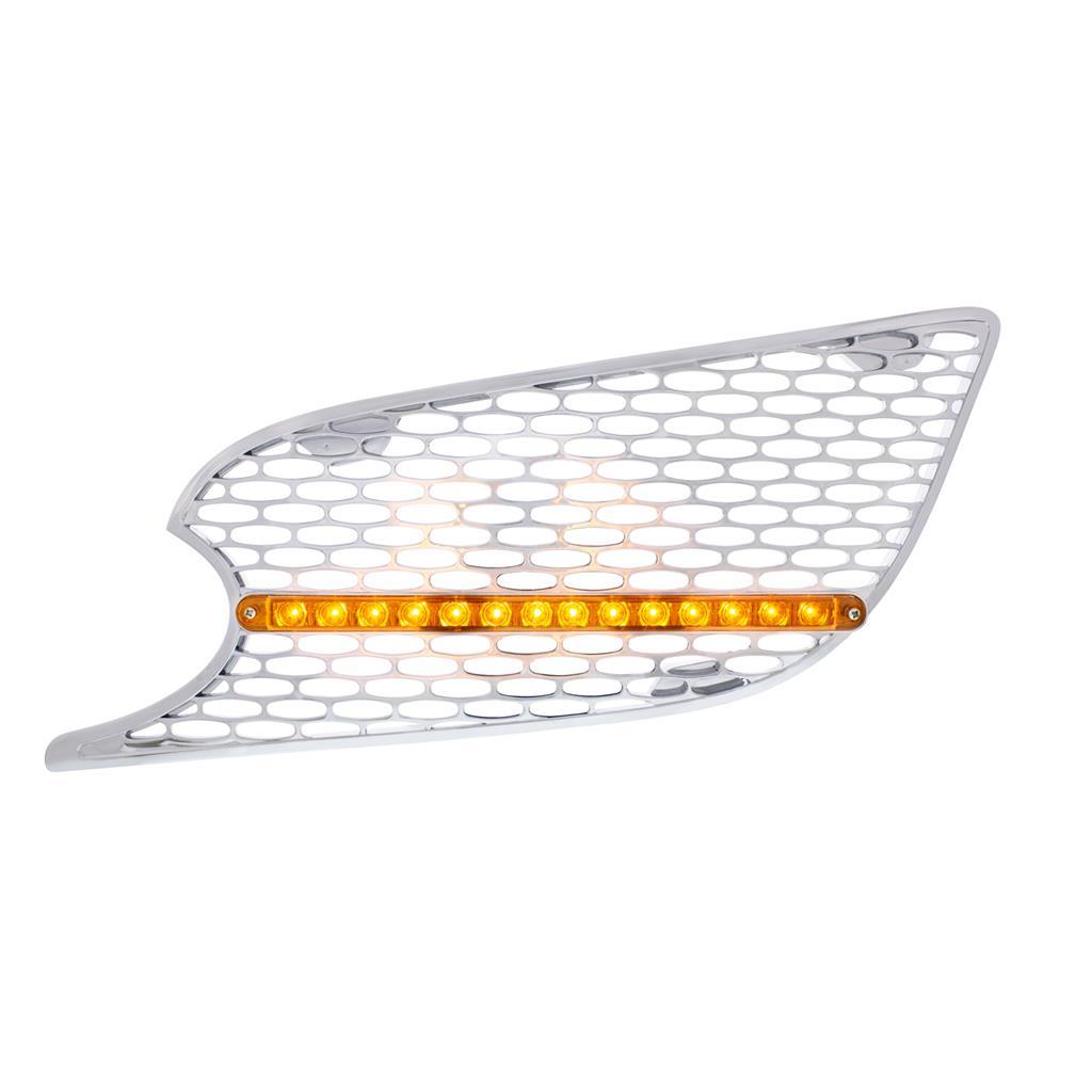 Chrome Air Intake Grille With LED Light For 2012-2021 Peterbilt 579 (Driver) - Amber LED/Amber Lens