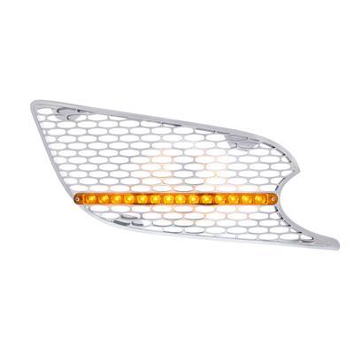 Chrome Air Intake Grille With LED Light For 2012-2021 Peterbilt 579 (Passenger) - Amber LED/Amber Lens