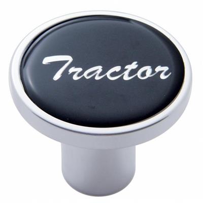 Chrome Air Valve Knob W/ Glossy "Tractor" Sticker - Black