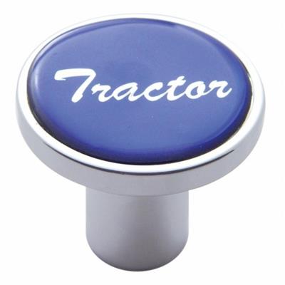 Chrome Air Valve Knob W/ Glossy "Tractor" Sticker - Blue