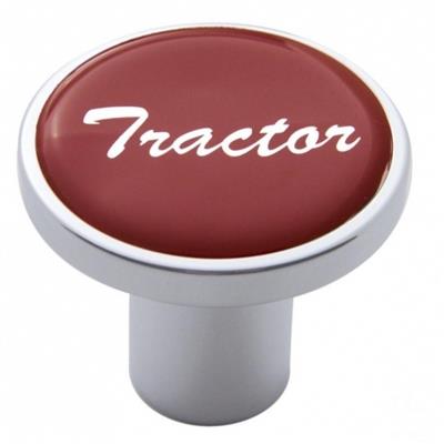 Chrome Air Valve Knob W/ Glossy "Tractor" Sticker - Red