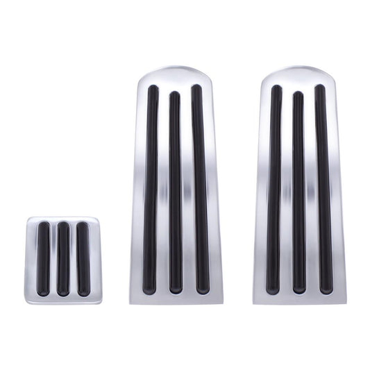 Chrome Aluminum Peterbilt Pedal Set W/ Rubber Insert - Black