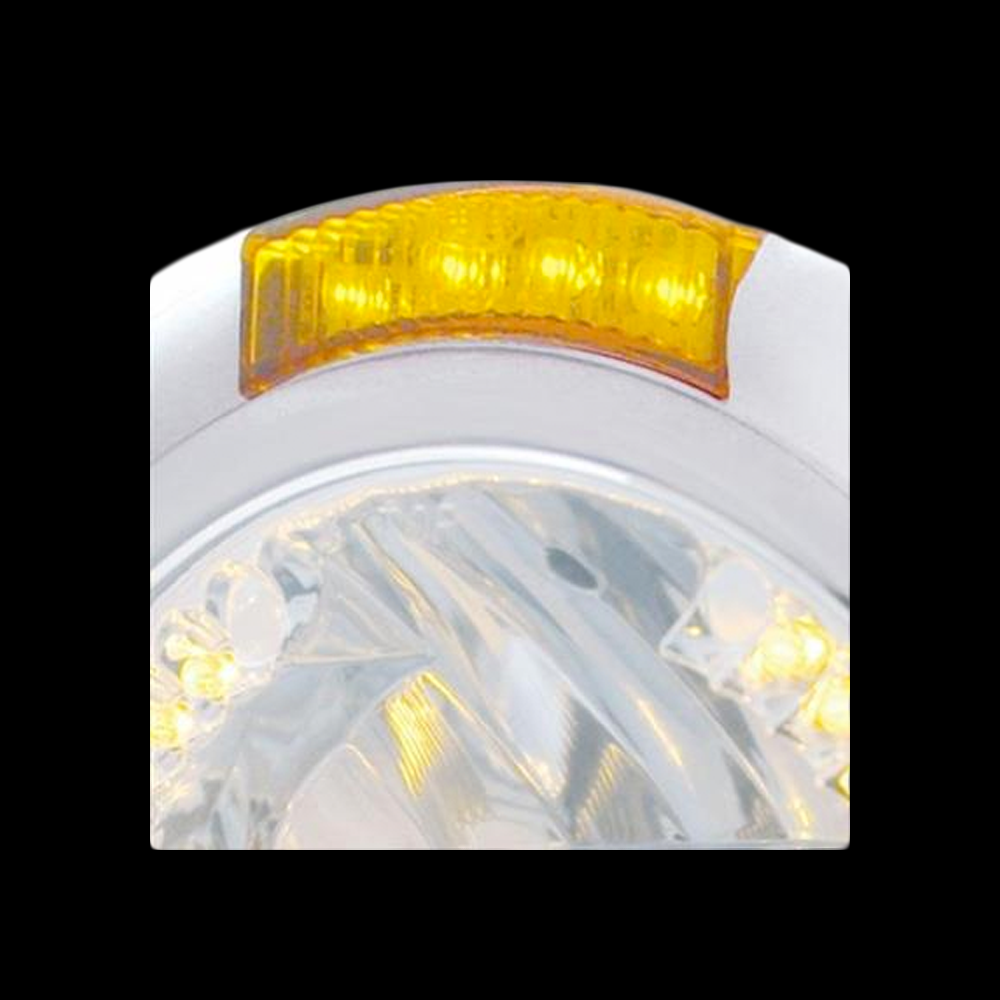 Chrome ''Classic'' Headlight H4 Bulb w/ 34 Amber LED & LED Turn Signal - Amber LED/AmberLens